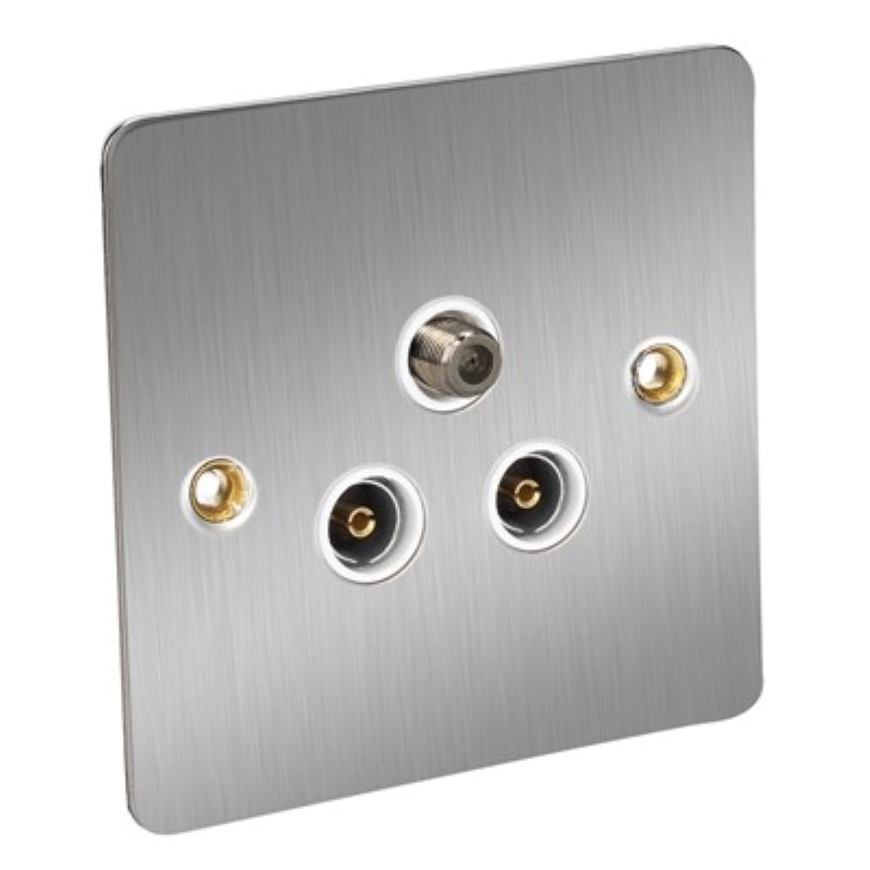 Flat Plate Satellite/TV/FM Outlet - BS3041 & BS 41003 *Satin Chr